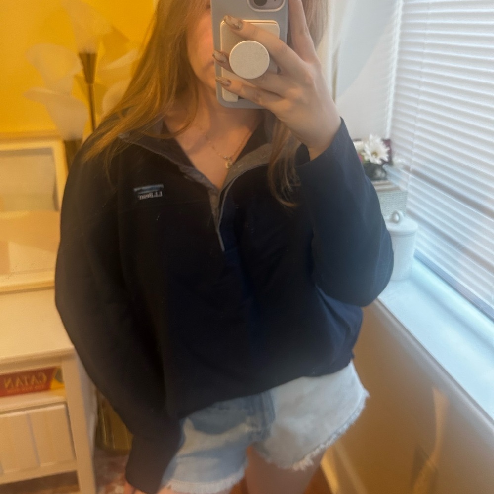 L.L. Bean Navy Pullover Quarter Zip / Button